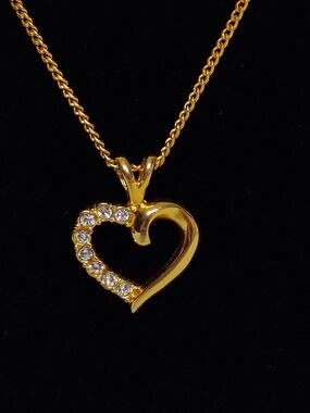 Gold Heart Pendant Necklace with Crystal Accent - Women Jewelry